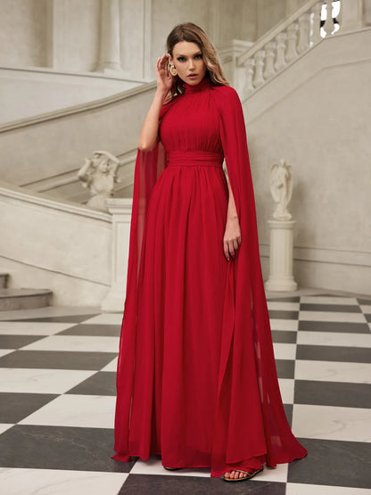 Velena High-Neck Cape Gown