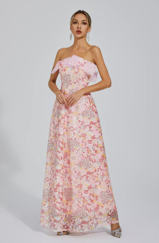 Priscilla sequin pink maxi dress