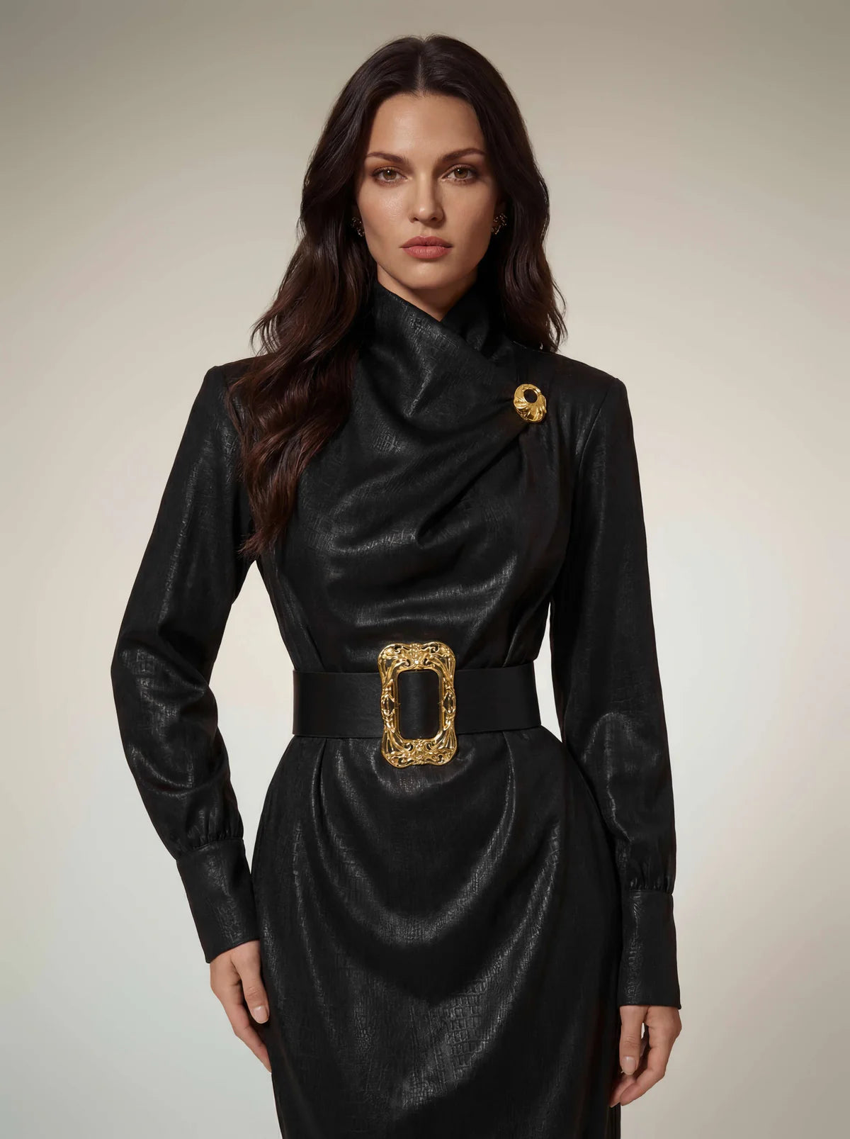 Aveline Structured Belted Midi Dress