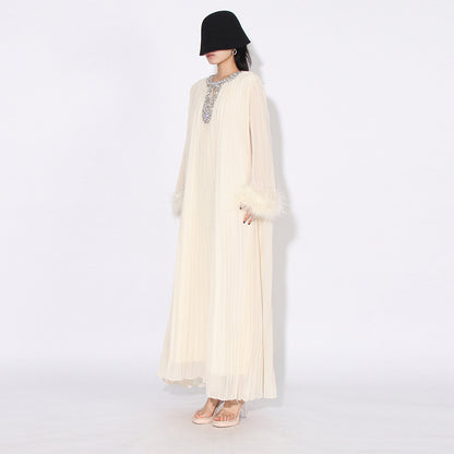 Crystal & feathers embellished maxi dress