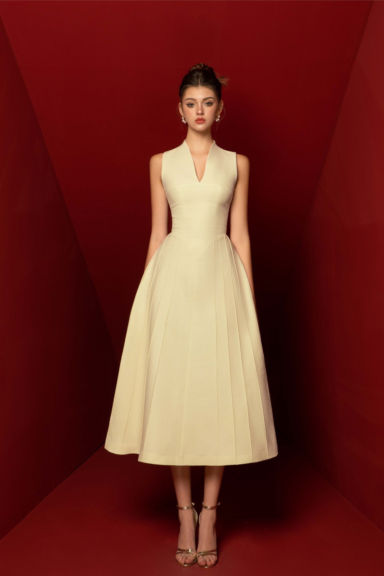 Claire Cape Collar Pleated Dress