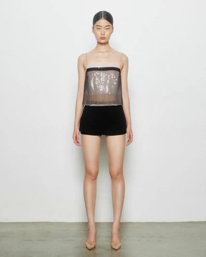 Black Iridescent Mesh Sequin Cami Top
