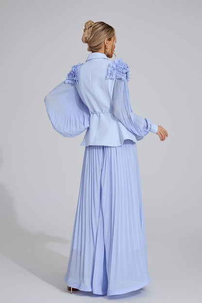 Ruffle-Shoulder Pleated Set