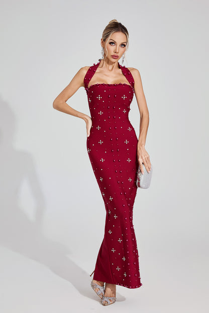 Pearla Garnet Halter Gown