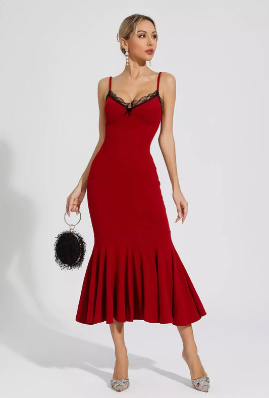 Annika red midi dress