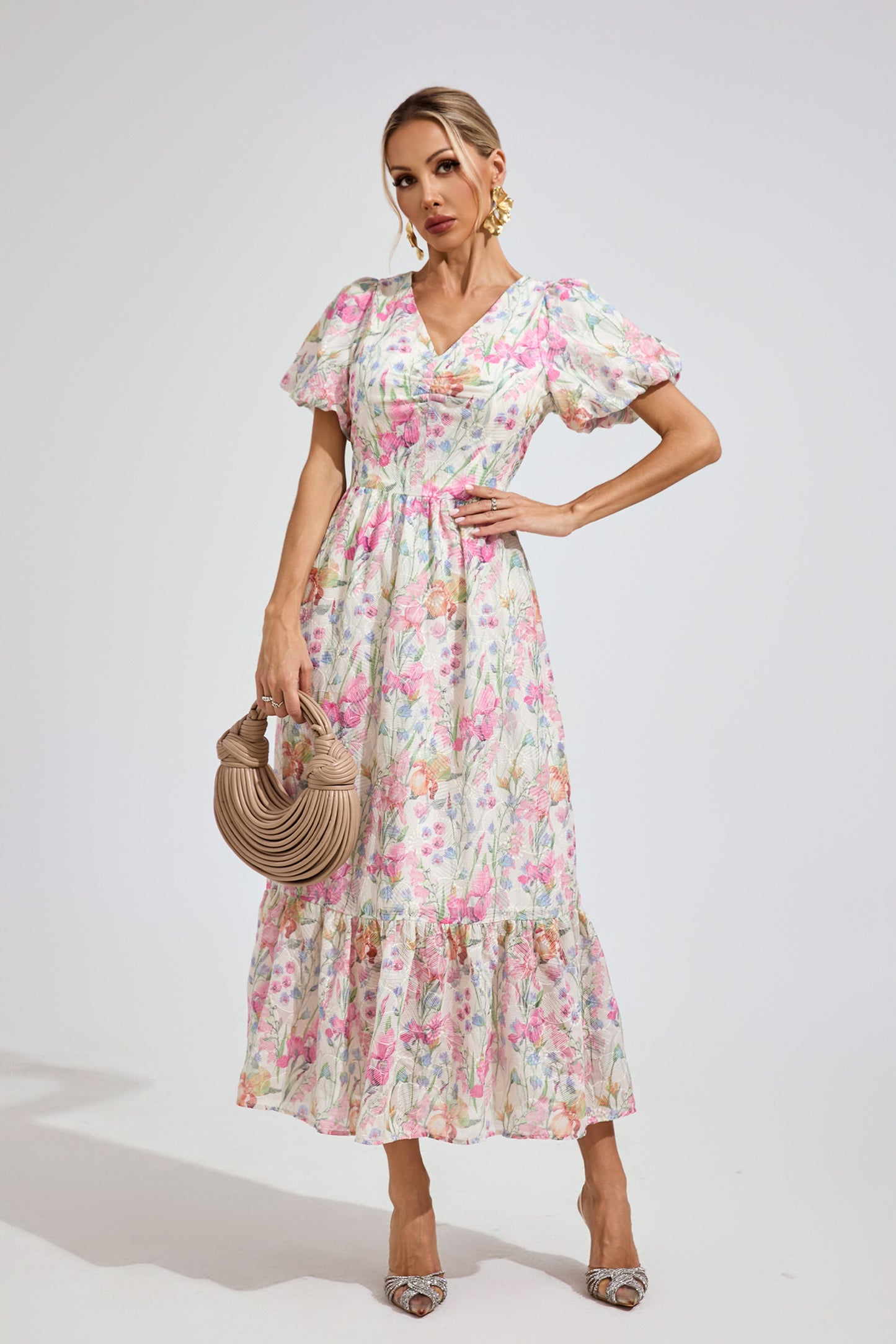 Fleur Meadow Puff Sleeve maxi Dress