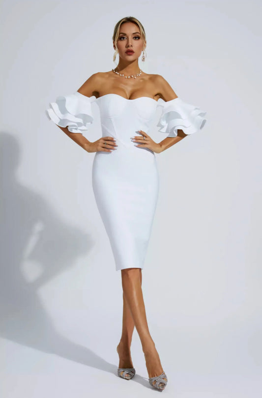 Raya white midi dress