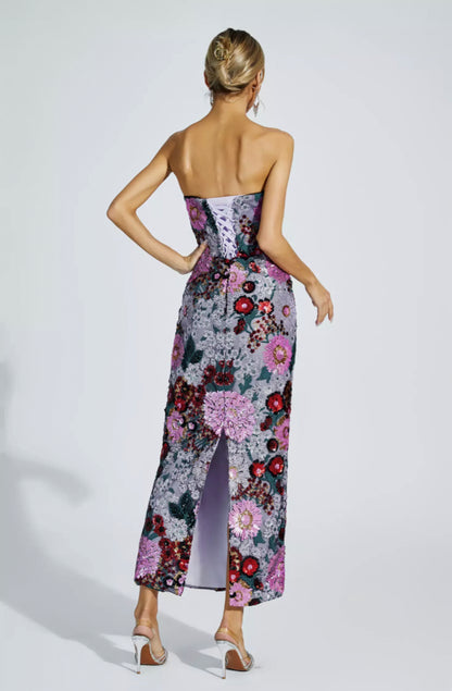 Amelie puff sleeves flower midi dress