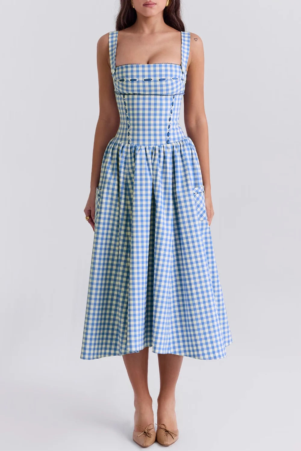 Vivien Blue gingham midi dress