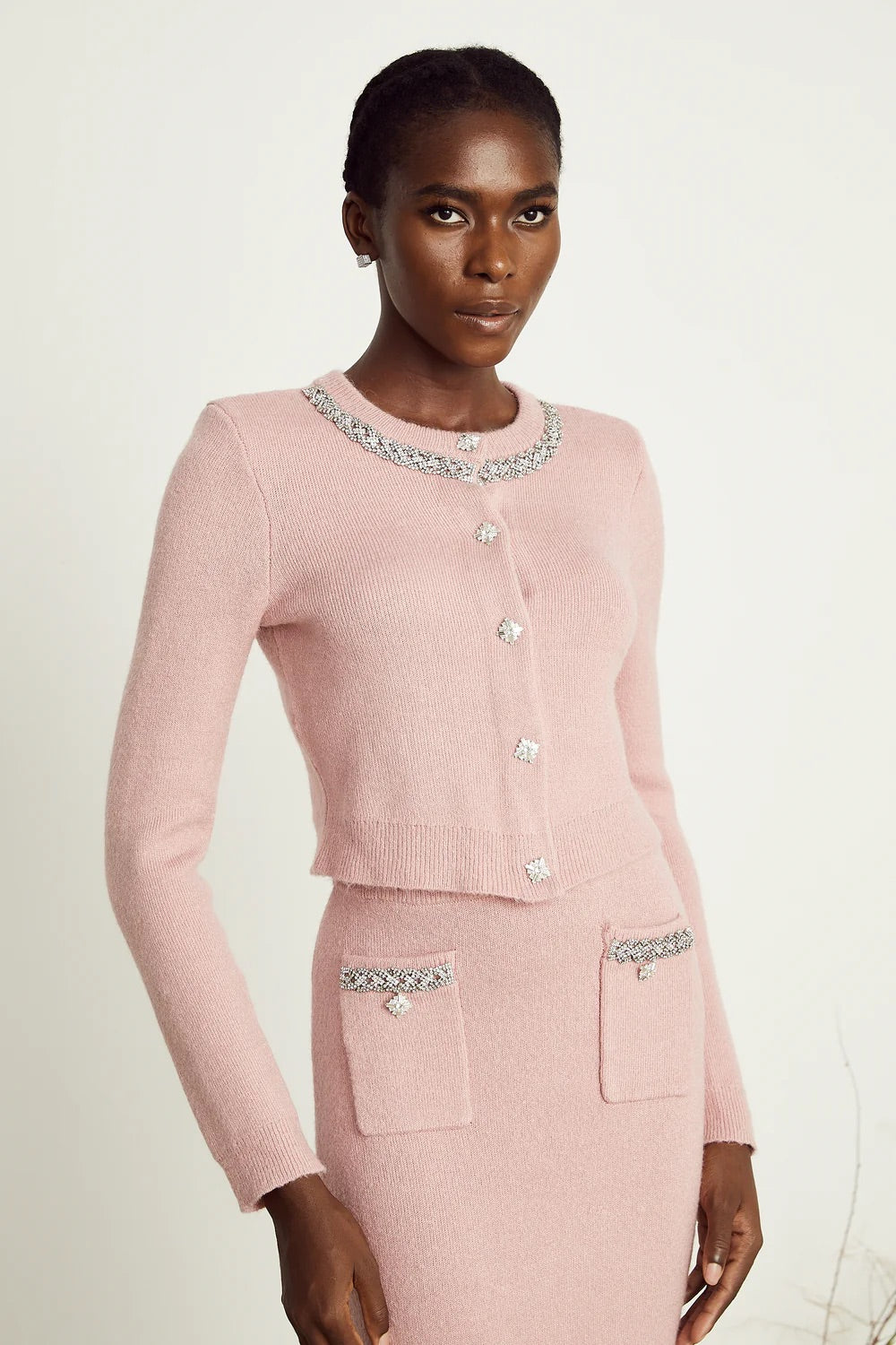 Prisca pink knit top/skirt set