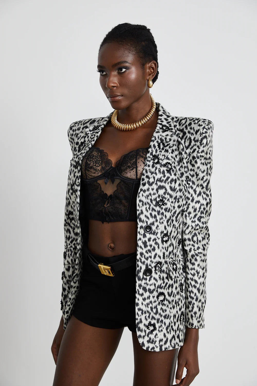 Leopard crystal blazer