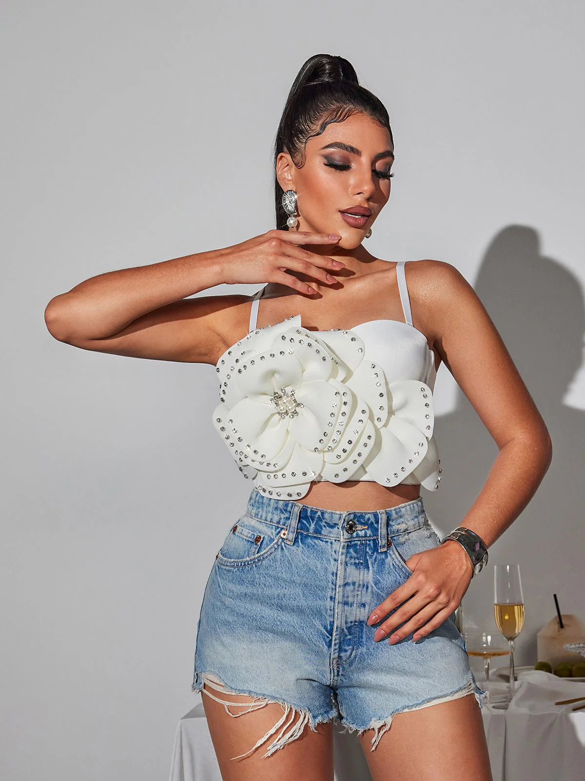 Flower white cropped top