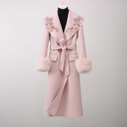 Amélie Embellished Wool-Fox Fur Coat