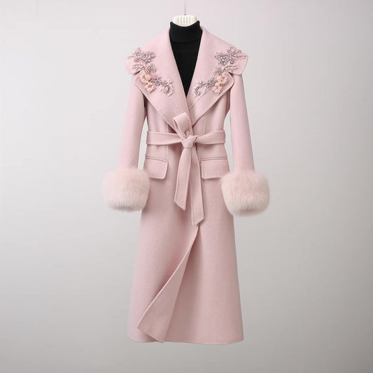Amélie Embellished Wool-Fox Fur Coat