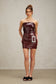 Wine-red sequin leather mini dress