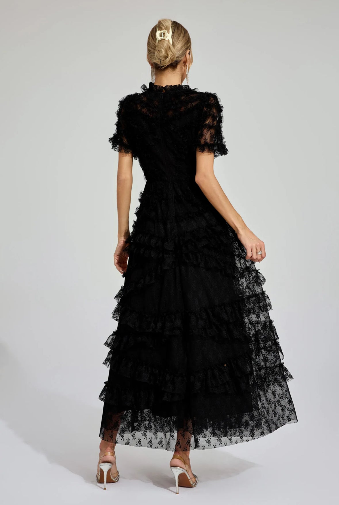 Floral mesh Black midi dress (Preorder)