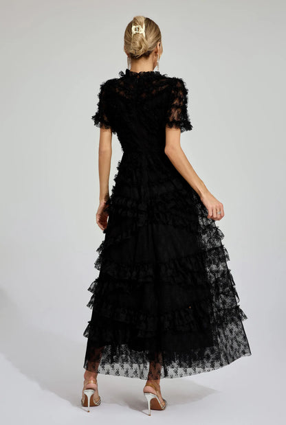 Floral mesh Black midi dress (Preorder)
