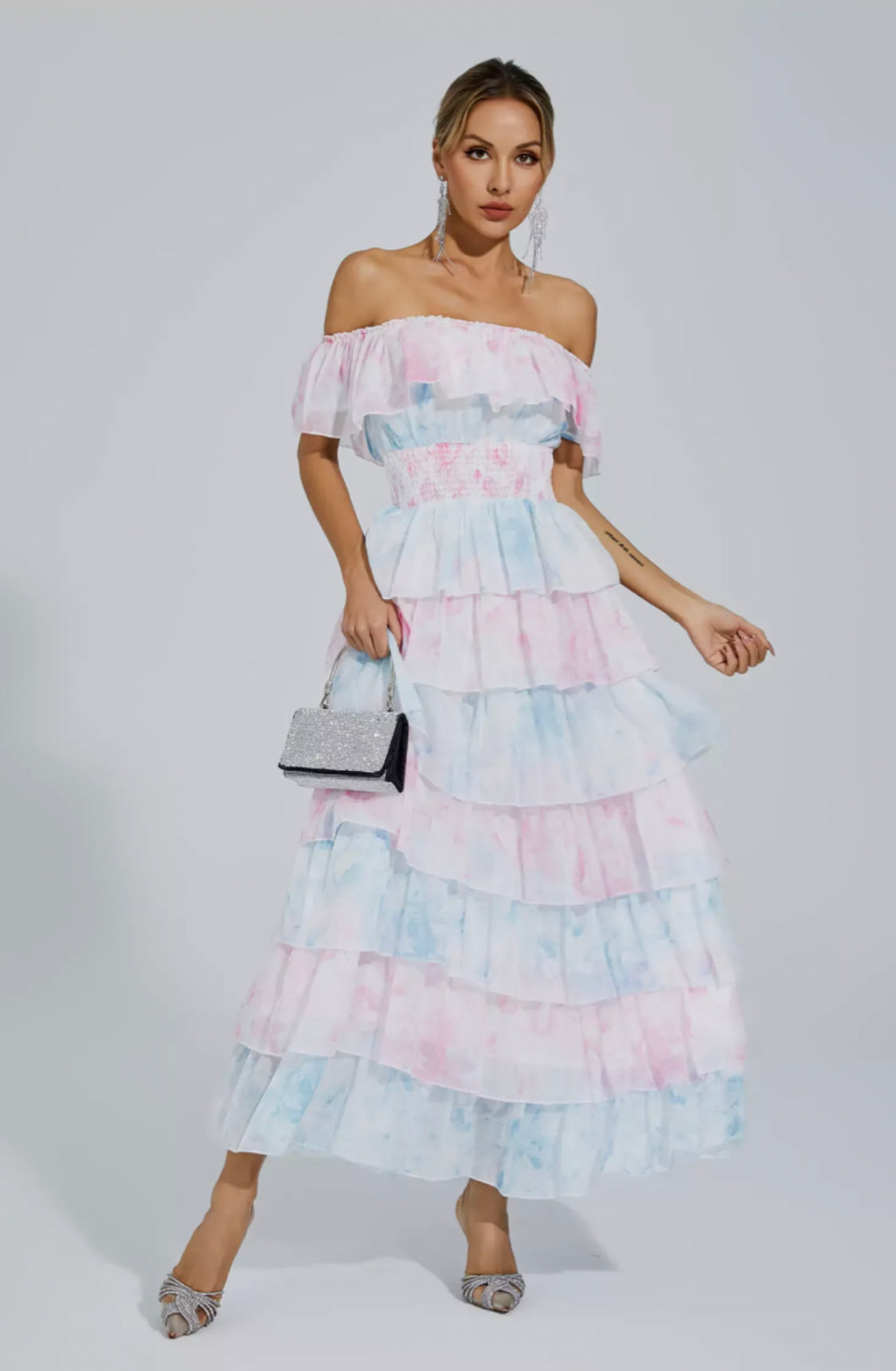 Paola blue/pink maxi dress