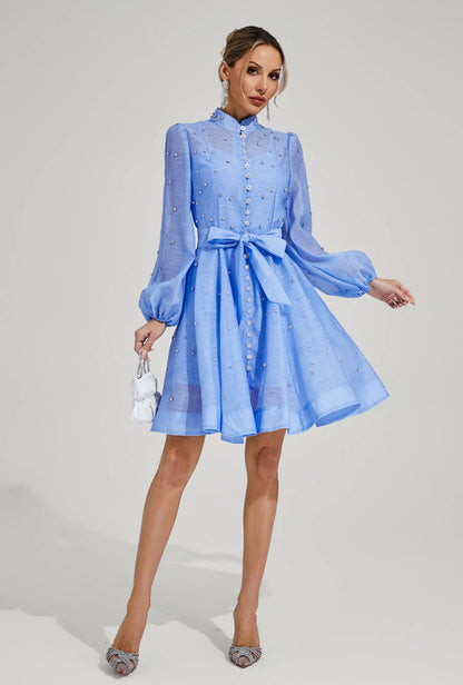 Amira Pearl Studded Flare Dress