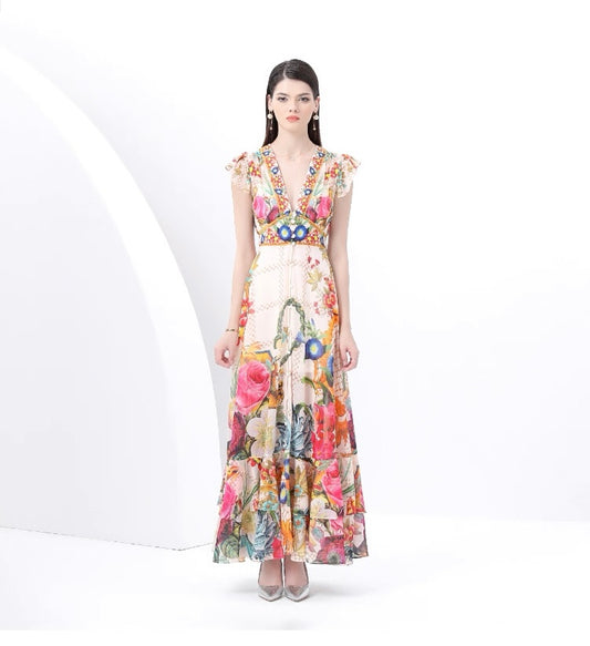 Celestia Garden Chiffon maxi Dress
