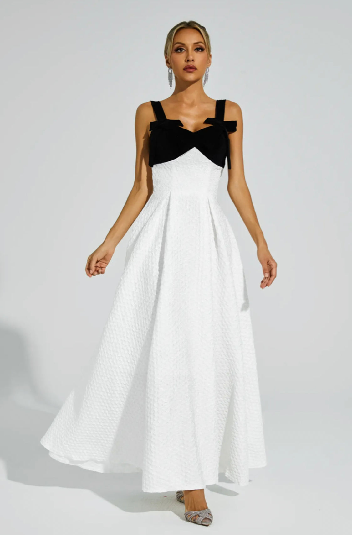 Genevieve bow tie white maxi dress