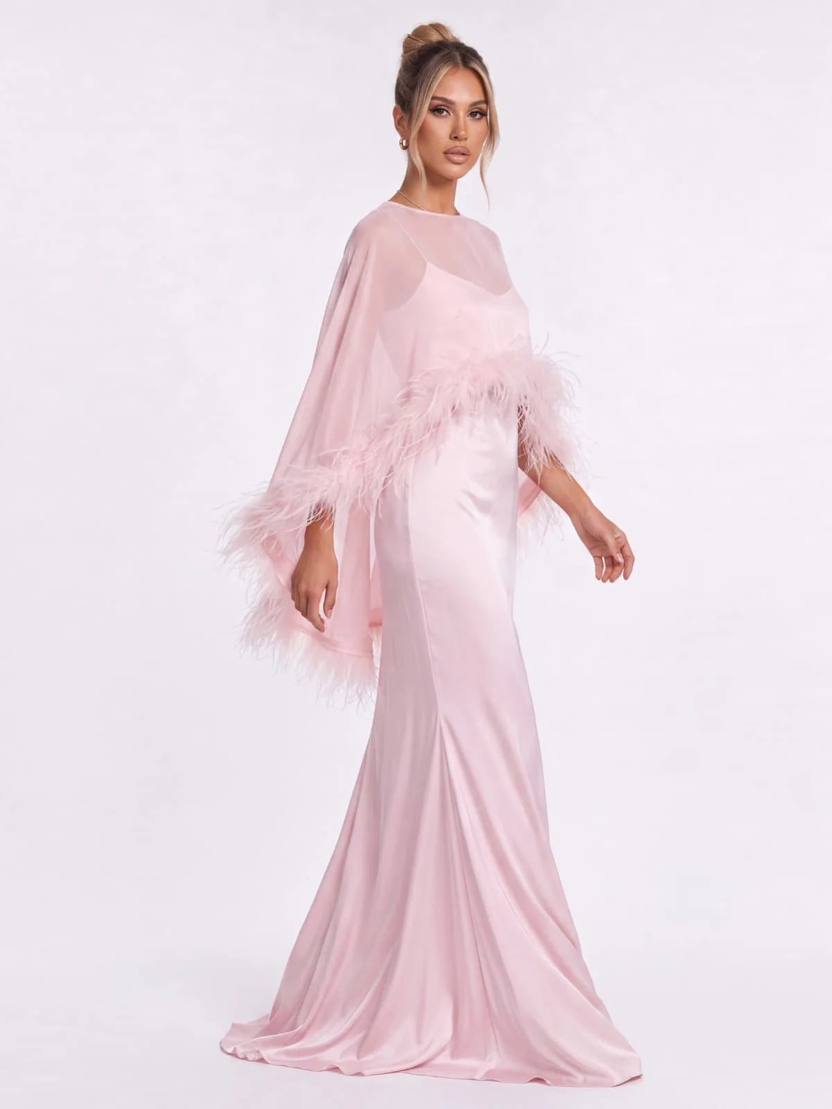 Amara Feather Cape Maxi Dress