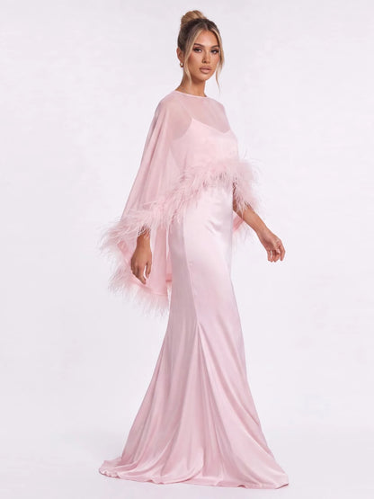 Amara Feather Cape Maxi Dress