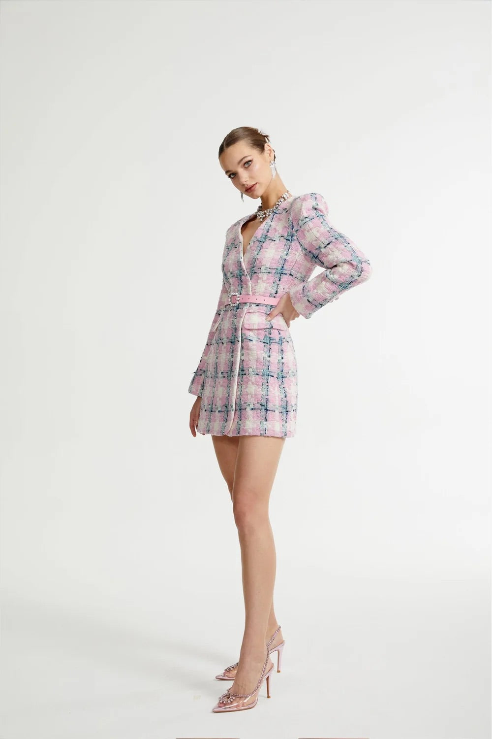 Belted tweed mini dress