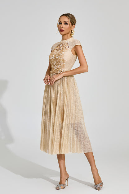 Éclat Doré Lace Midi Dress