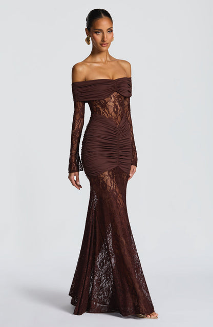 Amaya Ruched Lace Gown