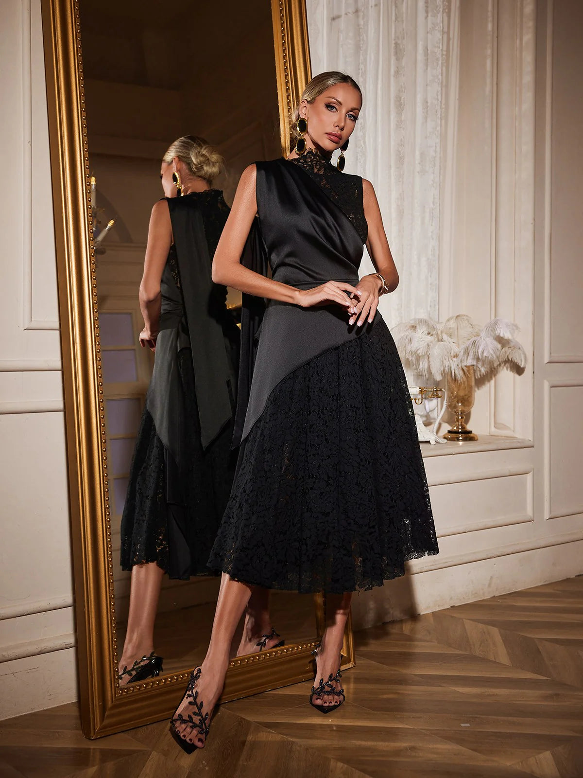 Élégante Draped Lace Gown