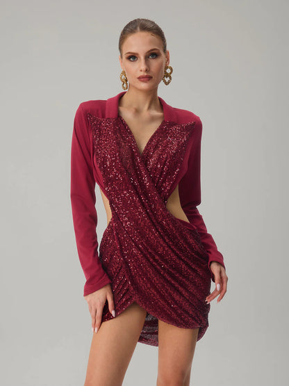 Bordeaux Eclipse Sequin Cutout Dress