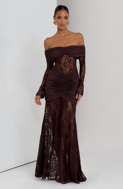 Amaya Ruched Lace Gown