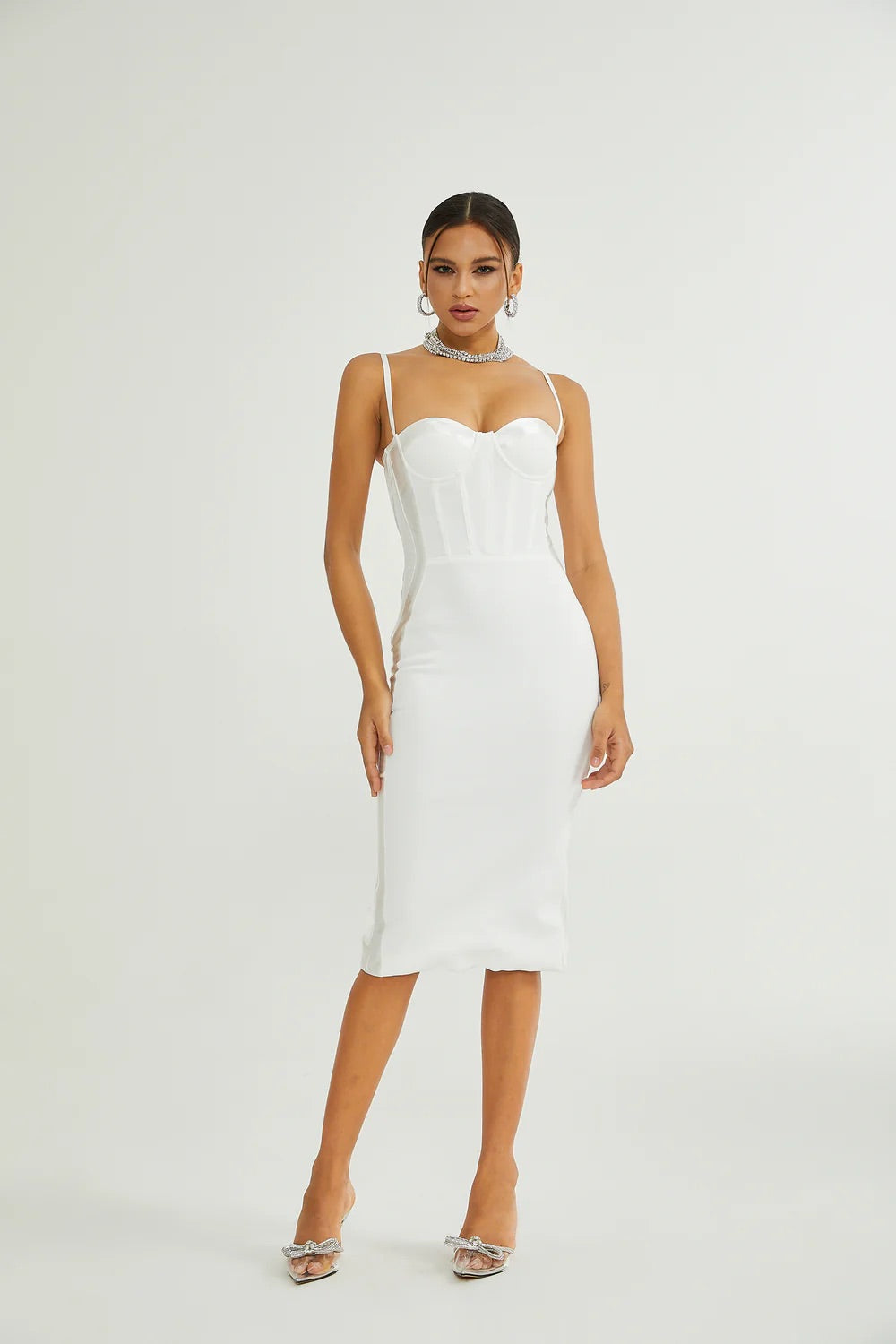 Estelle white midi dress