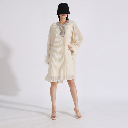 Crystal & feathers embellished mini dress