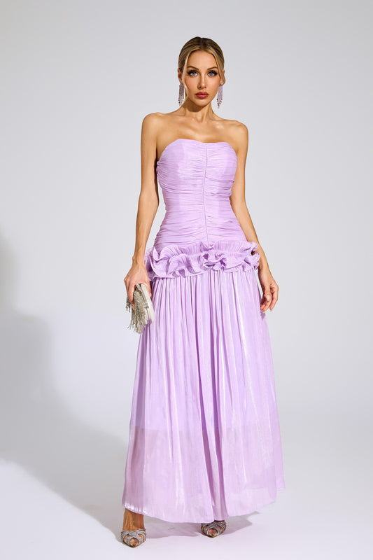 Lila Bloom Ruffle Strapless Gown