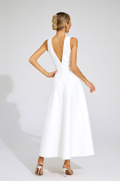 Céleste White Crystal Embellished Gown