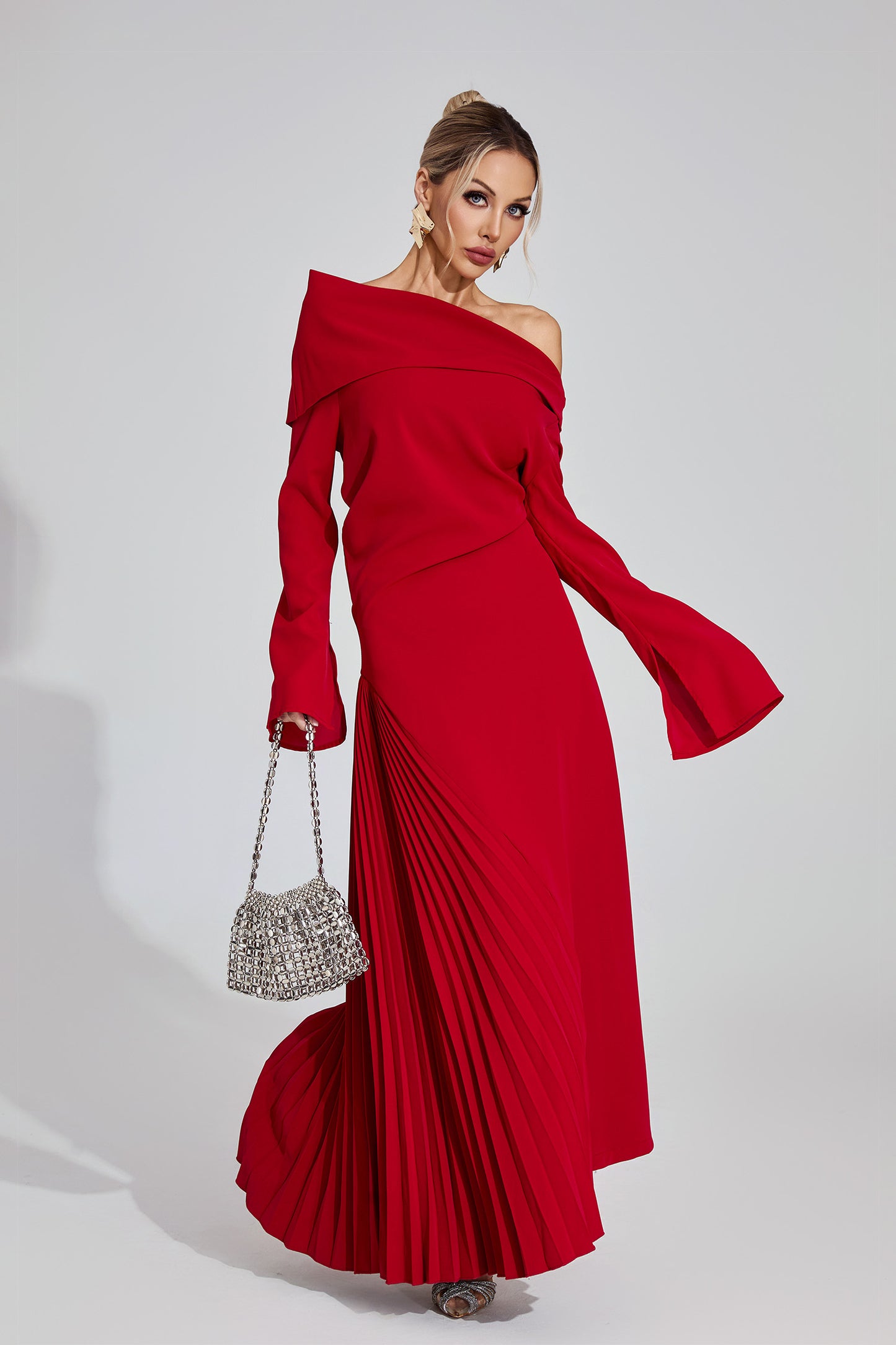 Valentina Draped Pleated Maxi Dress