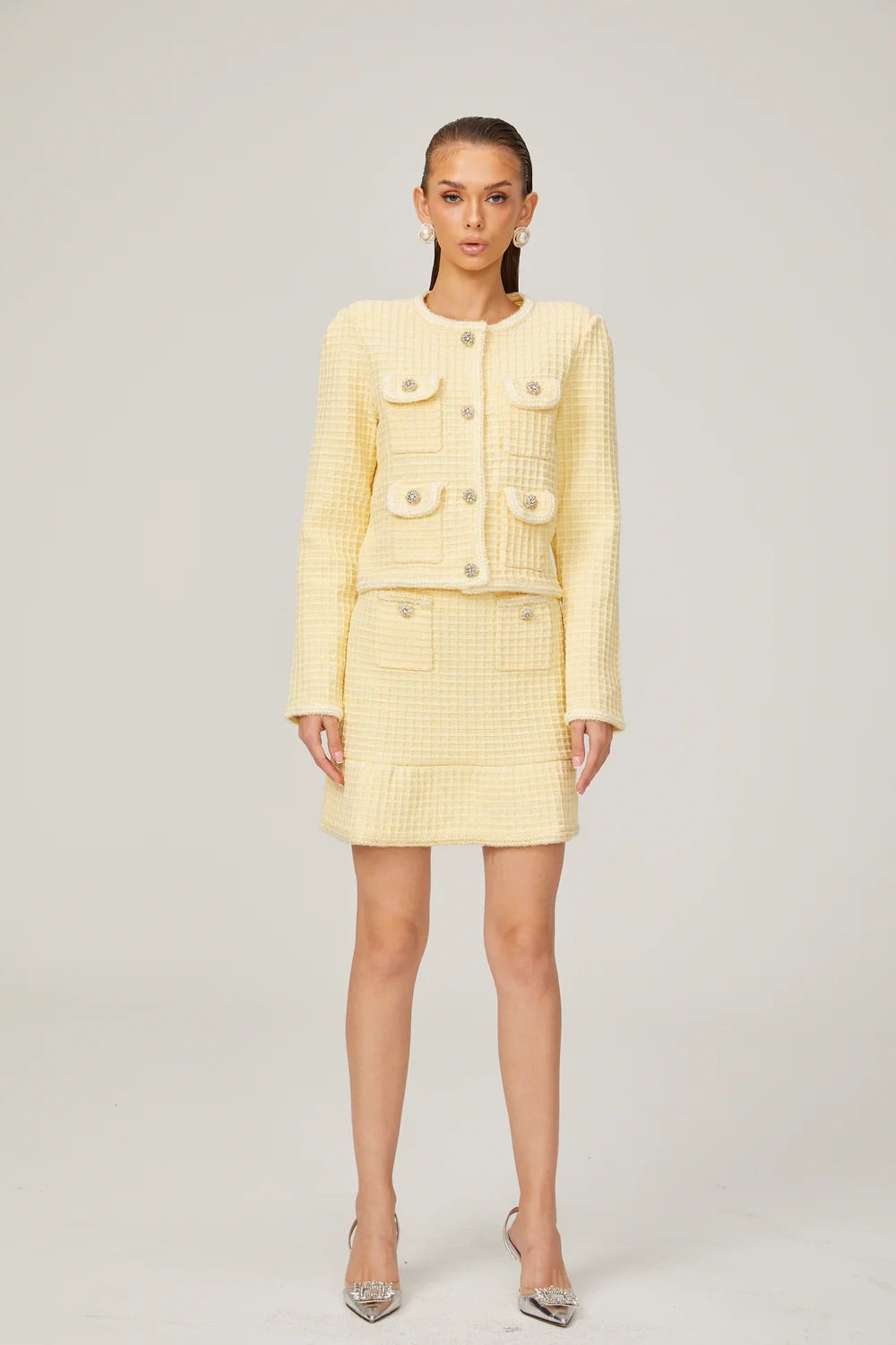 Yellow Waffle-knit jacket/skirt set