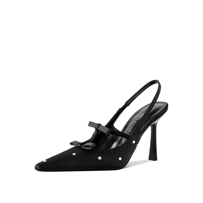 Liana Crystal Dots Satin Slingback Heels