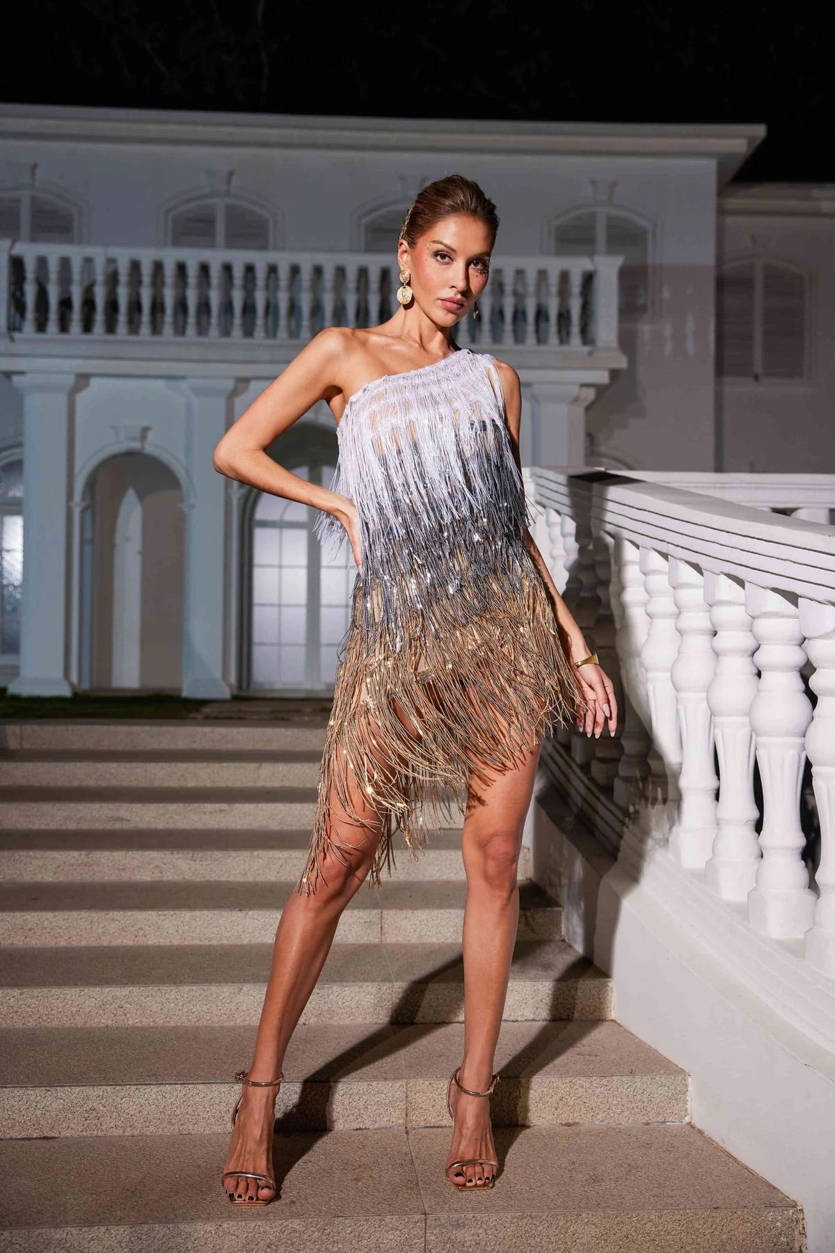 Lizzie crystal fringe mini dress