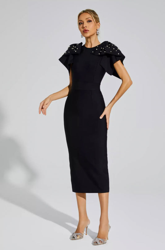 Kassidy beads embellished black midi dress