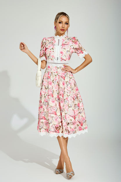 Rose Éclat Lace Midi Dress
