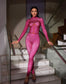 Pink body rhinestones jumpsuit (8200565850350)