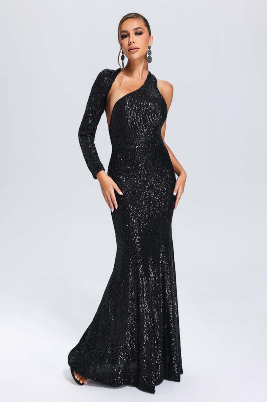 Gina sequin one-shoulder maxi dress (8283437662446)