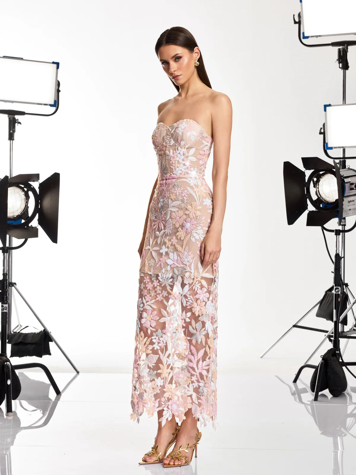 Leanna pink flower midi dress