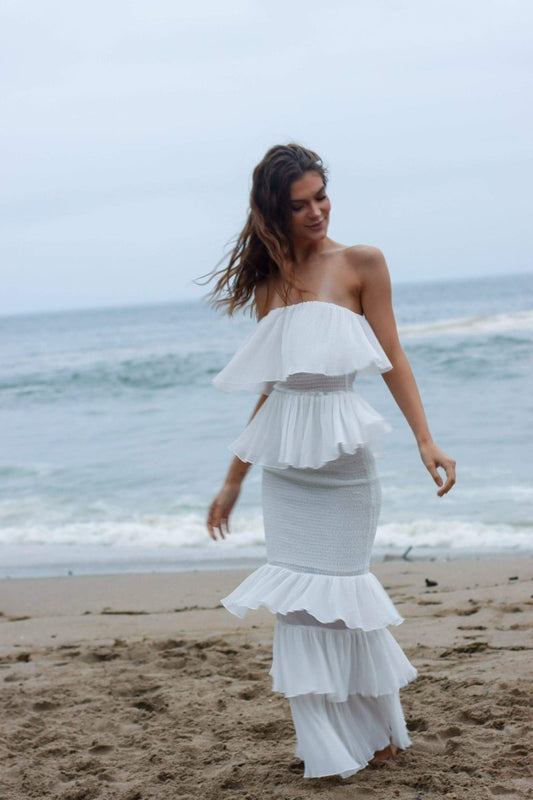 Ayla Ruffle Strapless Midi dress
