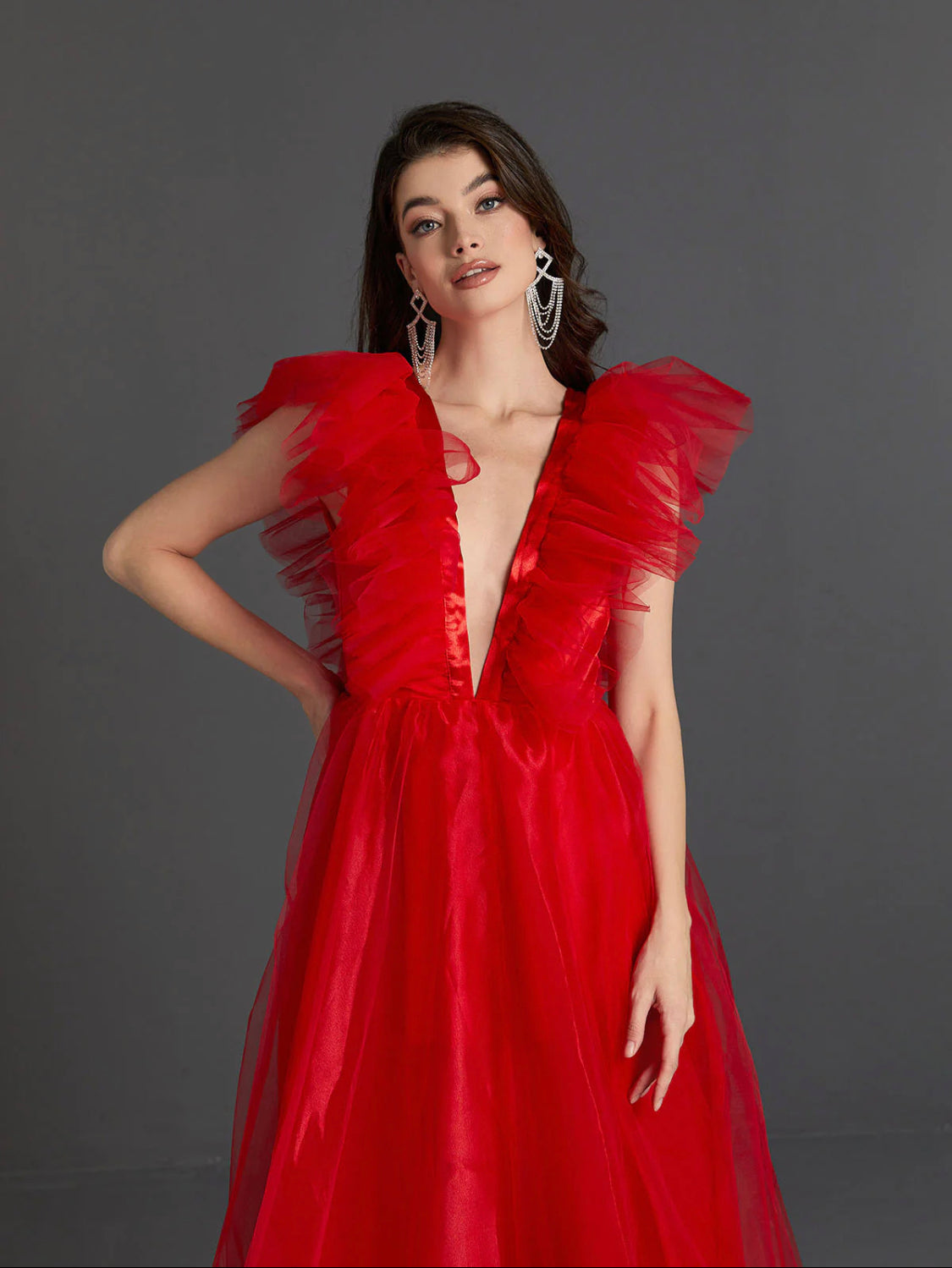 Belle plunge tulle midi dress (8056256889070)