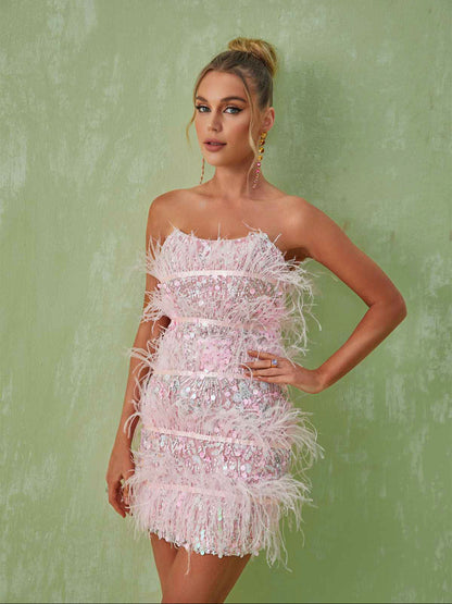 Angela feather sequin mini dress (8057733349614)