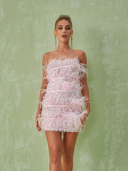 Angela feather sequin mini dress (8057733349614)
